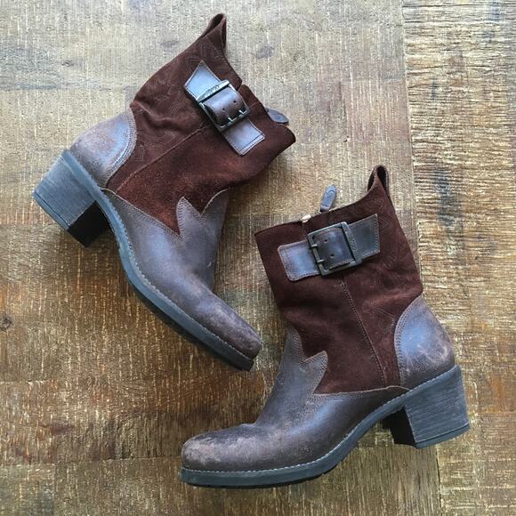 Olukai Kaiulani Boots Womens 9 Brown Suede Waxed Leather Boho Buckle Distressed - Picture 1 of 10